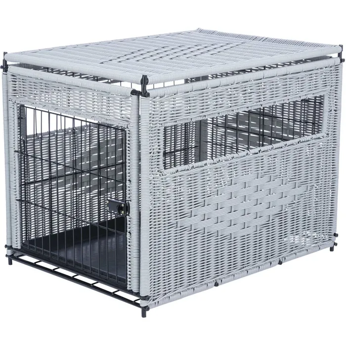 Główne zdjęcie produktu Interiérový kennel, M: 58 x 60 x 77 cm, polyratan, světlešedá