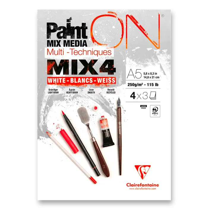 Główne zdjęcie produktu Blok Clairefontaine Paint'ON Mix4 - A5, 12 listů, 250 g