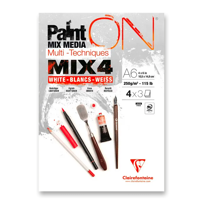 Główne zdjęcie produktu Blok Clairefontaine Paint'ON Mix4 - A6, 12 listů, 250 g