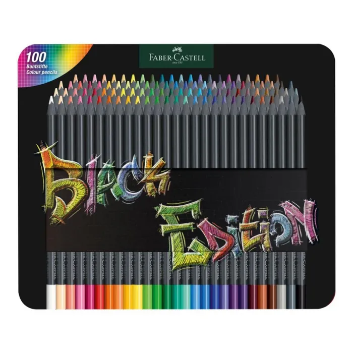 Główne zdjęcie produktu Barevné pastelky "Black Edition", 100 barev, trojhranné, kovová krabička, FABER-CASTELL 116490