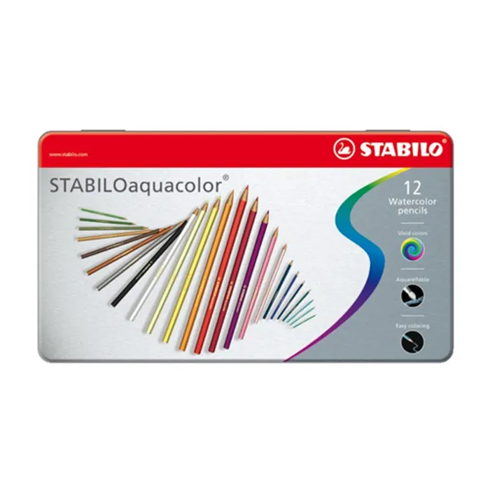 Główne zdjęcie produktu Pastelky STABILO aquacolor, sada 12 ks v kovovém pouzdru