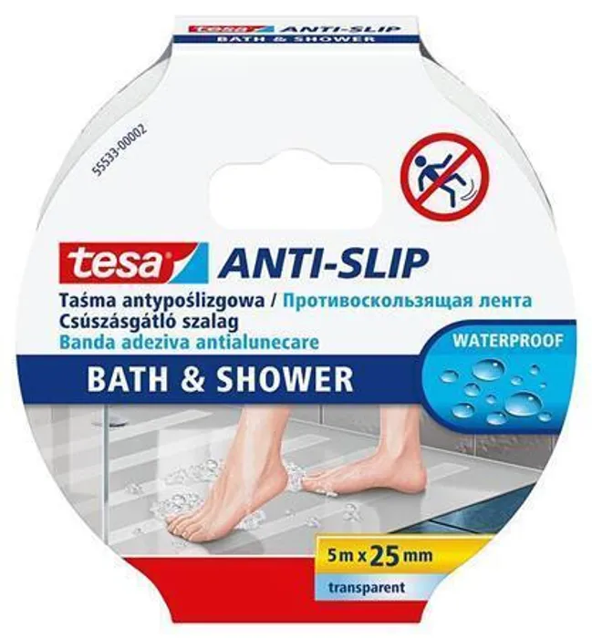 Główne zdjęcie produktu Protiskluzová páska do koupelny "Anti-Slip 55533", transparentní, 25 mm x 5m, TESA