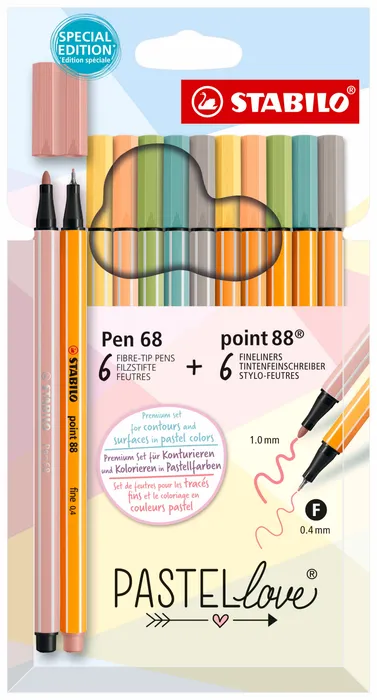 Główne zdjęcie produktu Jemný liner & prémiový vláknový fix STABILO point 88 & STABILO Pen 68 - Pastellove - 12 ks