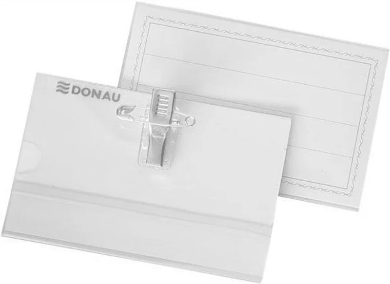 Główne zdjęcie produktu Jmenovka s klipem a špendlíkem, 88x54 mm, DONAU [50 ks]