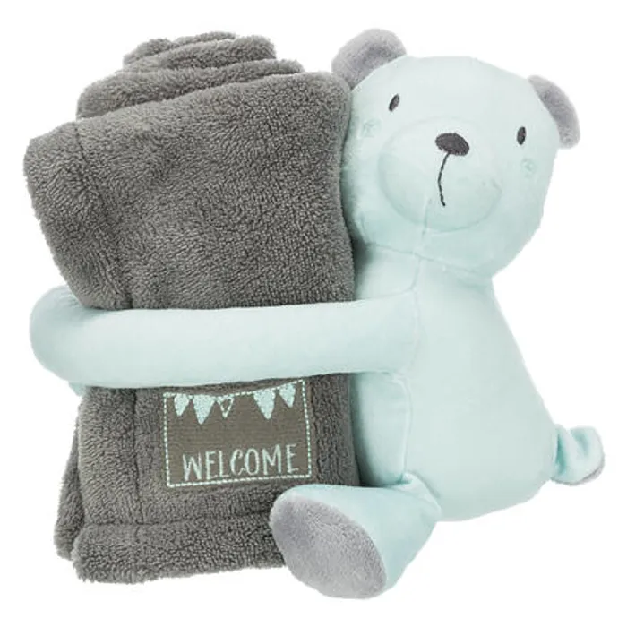 Główne zdjęcie produktu JUNIOR set - deka 75 x 50 cm + plyšový medvídek, šedá/mátová