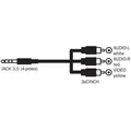 Audio Kabel Jack (3,5mm) M - 3x CINCH M, 1.5m, 4-polowy (combo) jack 90&deg*, czarna, Logo, blistr