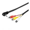 Audio Kabel Jack (3,5mm) M - 3x CINCH M, 1.5m, 4-polowy (combo) jack 90&deg*, czarna, Logo, blistr