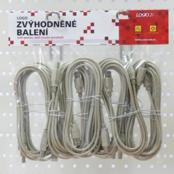 Główne zdjęcie produktu Kabel USB (2.0), USB A M- USB B M, 3m, šedý, Logo, cena za 1 kus