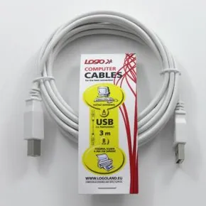 USB kabel (2.0), USB A M - USB B M, 3m, Logo