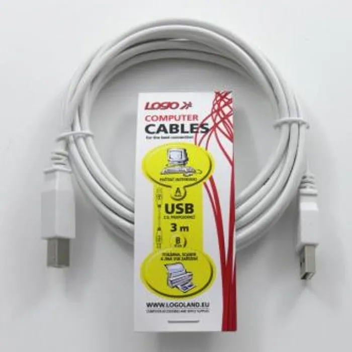 Główne zdjęcie produktu Kabel USB (2.0), USB A M- USB B M, 3m, šedý, Logo