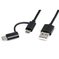 Następne zdjęcie produktu USB kabel (2.0), USB A M - microUSB M + USB C M, 1m, okrągły, czarny, plastic bag, z redukcją do USB C