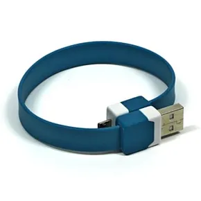 USB kabel (2.0), USB A M - microUSB M, 0.25m, niebieski, na nadgarstek