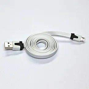 USB kabel (2.0), USB A M - microUSB M, 1m, płaski, biały
