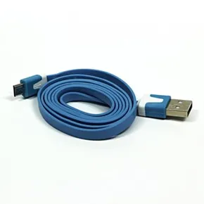 USB kabel (2.0), USB A M - microUSB M, 1m, płaski, niebieski, Logo, blistr