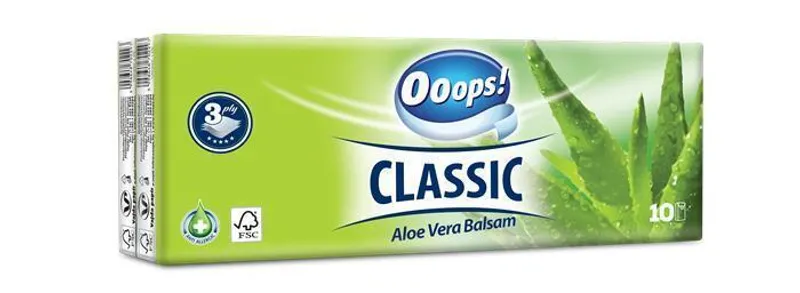 Główne zdjęcie produktu Kapesníky, 3-vrstvé, 10x10ks, "Ooops! Classic", aloe vera