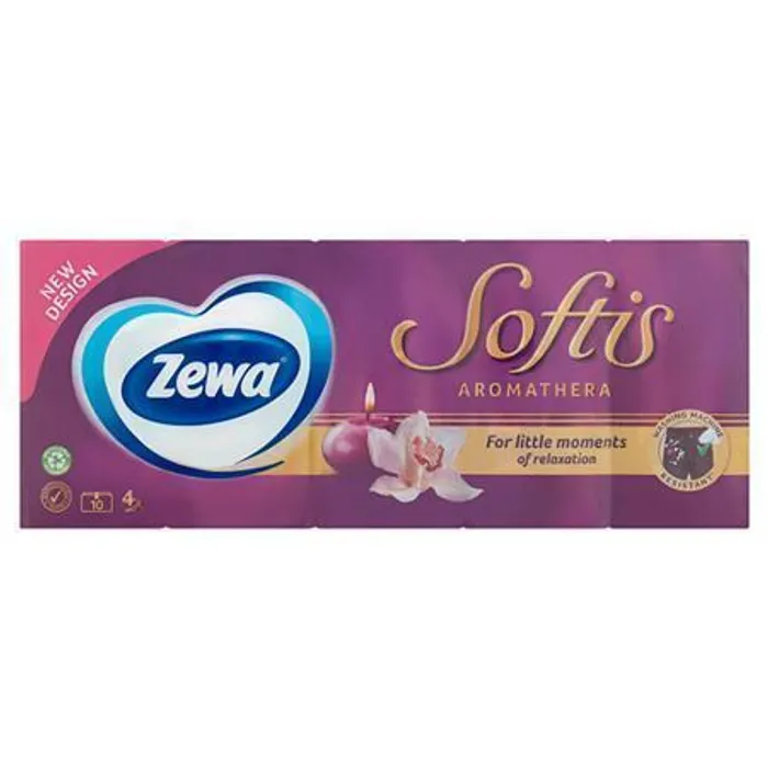 Główne zdjęcie produktu Kapesníky, papírové, 3vrstvé, 10x9 ks, ZEWA "Softis", aromatherapy