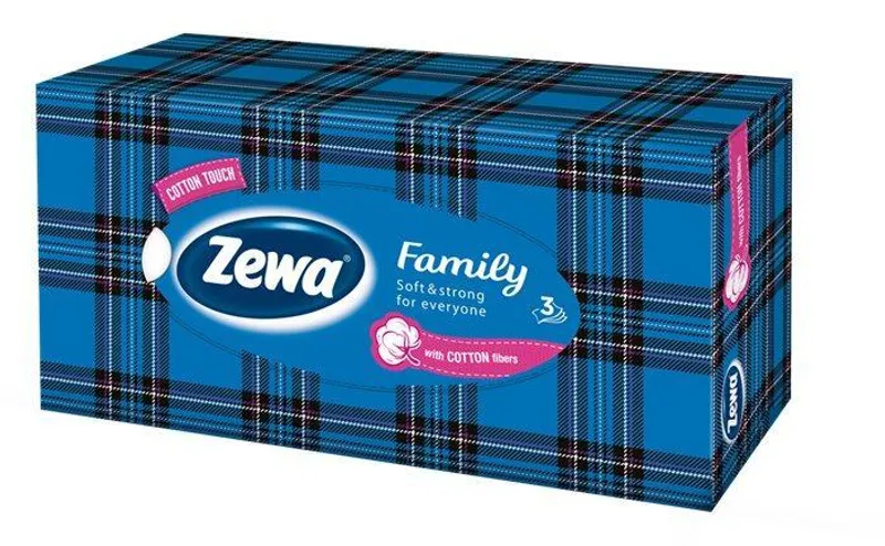 Główne zdjęcie produktu Kapesníky, papírové, v krabici, 3vrstvé, 90 ks, ZEWA "Soft&Strong", bez vůně