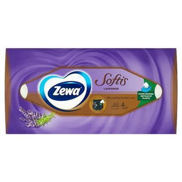 Główne zdjęcie produktu Kapesníky "Softis", levadule & pomeranč, krabice, 4 vrstvé, 80 ks, ZEWA