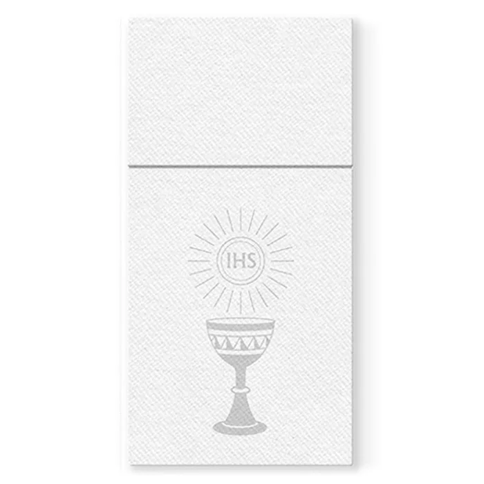 Główne zdjęcie produktu Kapsy na příbory PAW Airlaid 40x40cm My First Communion Silver, 25 ks/bal