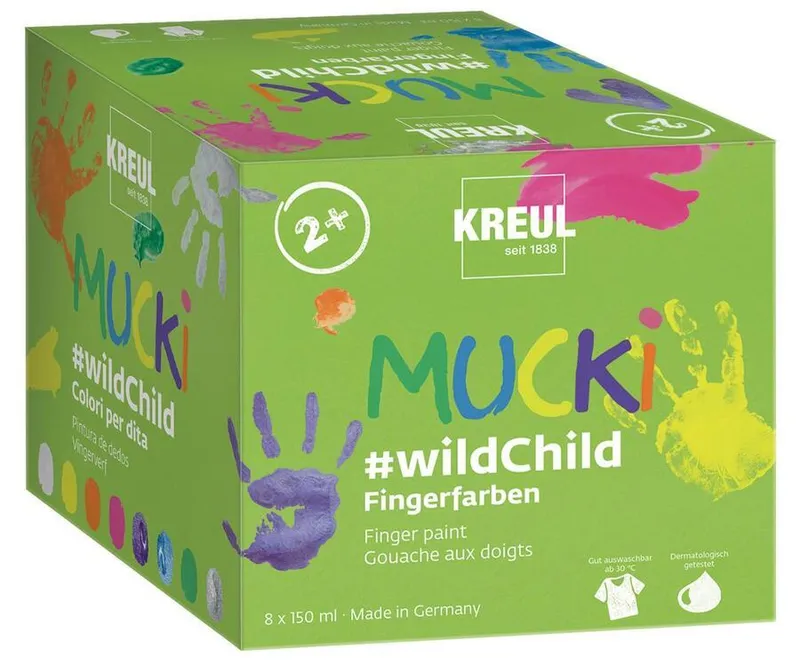 Główne zdjęcie produktu Sada prstových barev, "MUCKI Premium wildChild", 8 barev, 8x150ml, KREUL