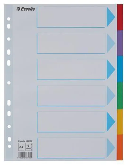 Główne zdjęcie produktu Kartonové barevné rozlišovače Esselte, A4, Mix barev