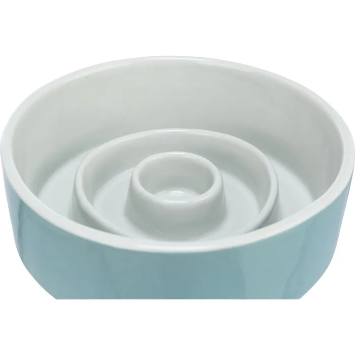 Główne zdjęcie produktu Keramická miska k pomalému krmení, kruhy, šedomodrá 0,45 l/ o 14 cm