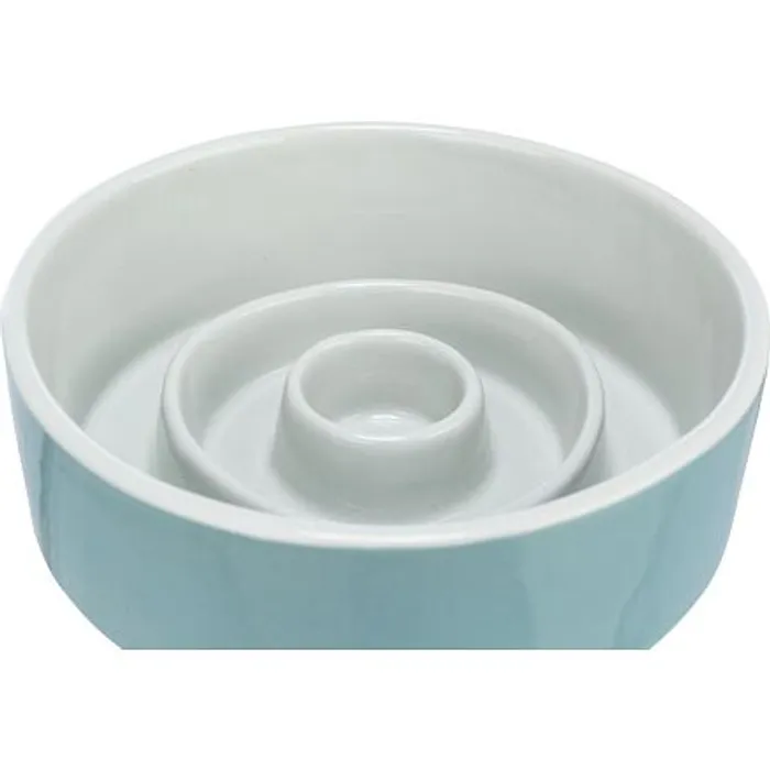 Główne zdjęcie produktu Keramická miska k pomalému krmení, kruhy, šedomodrá 0,9 l/ o 17 cm