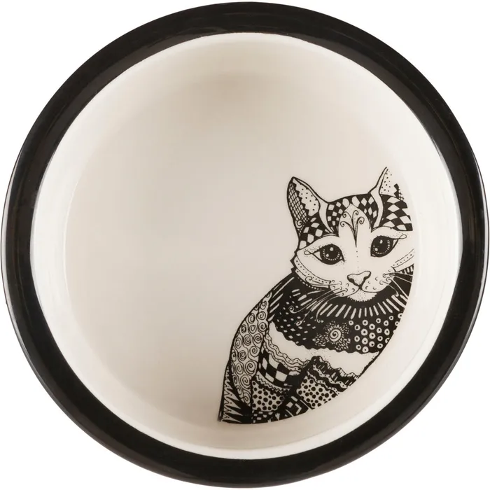Główne zdjęcie produktu Keramická miska Zentangle pro kočky 0,3l/12 cm bílo/černá
