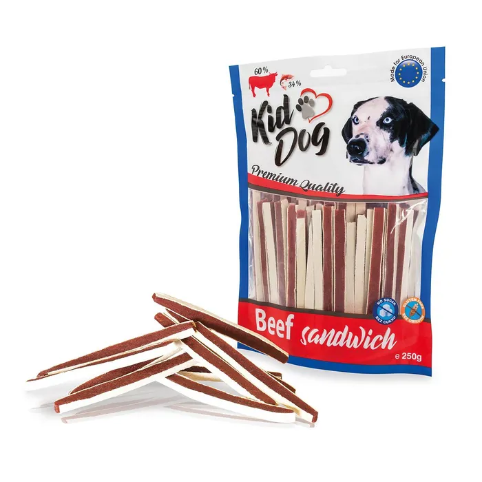 Główne zdjęcie produktu KIDDOG hovězí sendvič s treskou 250 g
