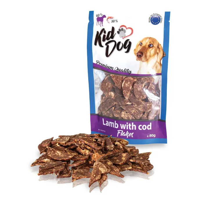 Główne zdjęcie produktu KIDDOG jehněčí lupínky s mořskou treskou 80 g