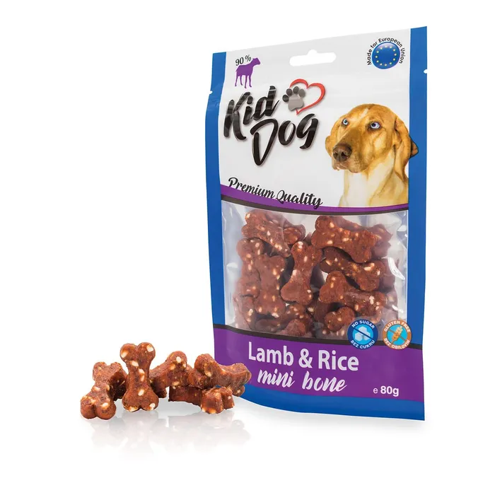 Główne zdjęcie produktu KIDDOG jehněčí maso s rýží MINI kostičky 80 g
