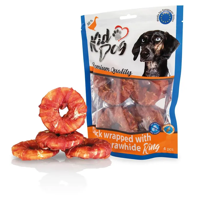 Główne zdjęcie produktu KIDDOG kachní masíčko na buvolím 9 cm kroužku (4 ks/bal.)