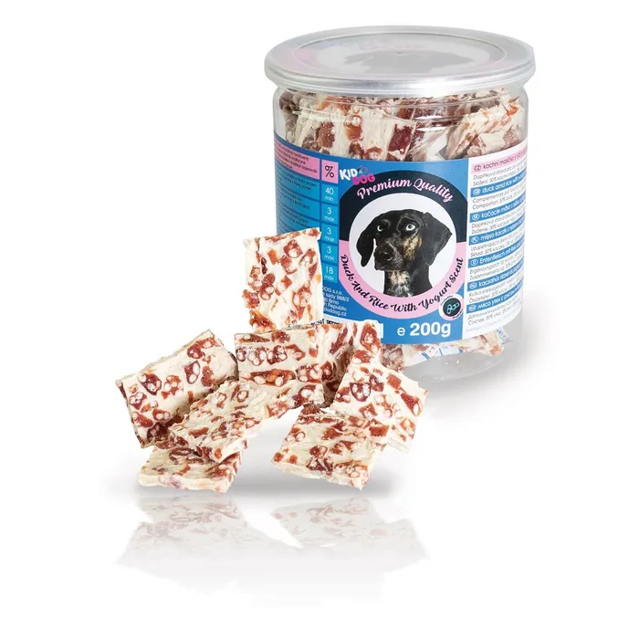 Główne zdjęcie produktu KIDDOG kachní masíčko s rýží a jogurtovou náplní - PREMIUM QUALITY 200 g dóza