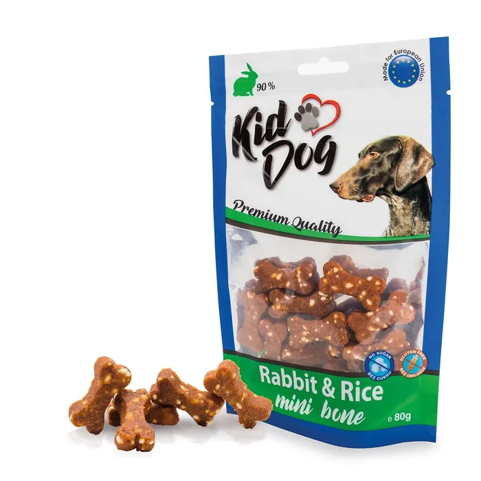Główne zdjęcie produktu KIDDOG králičí maso s rýží MINI kostičky 80 g