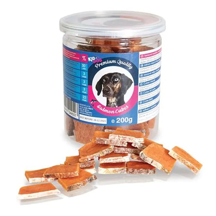 Główne zdjęcie produktu KIDDOG lososové masíčko v plátku - PREMIUM QUALITY 200 g dóza