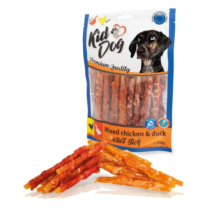 Główne zdjęcie produktu KIDDOG mix mrkvových tyčinek kuřecí + kachní 12 cm 250 g