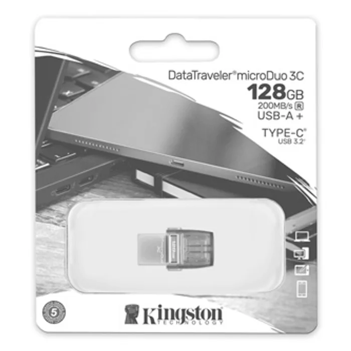 Główne zdjęcie produktu Kingston USB flash disk OTG, USB 3.0 (3.2 Gen 1), 128GB, Data Traveler microDuo3 G2, stří