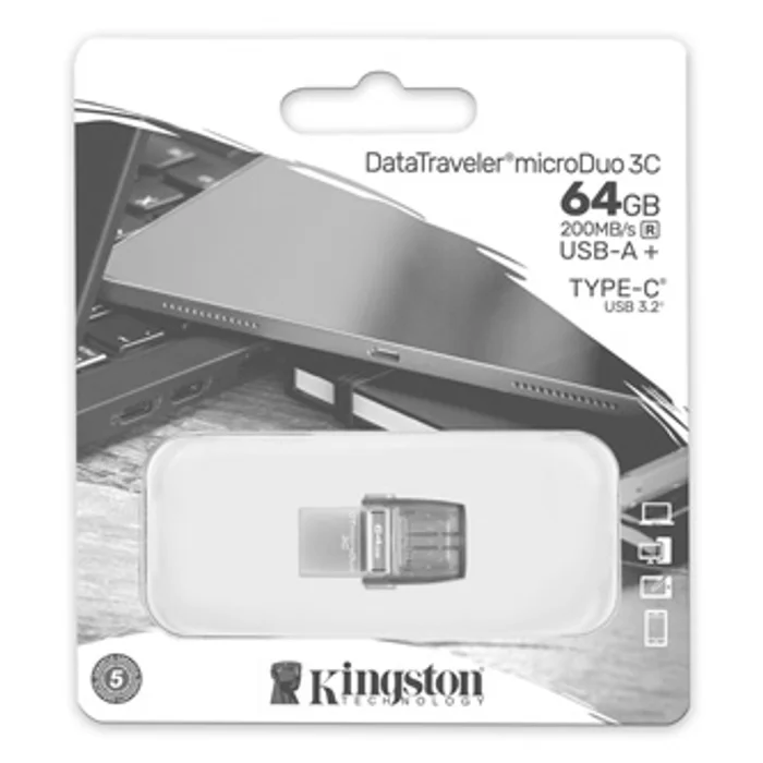 Główne zdjęcie produktu Kingston USB flash disk OTG, USB 3.0 (3.2 Gen 1), 64GB, Data Traveler microDuo3 G2, stříb