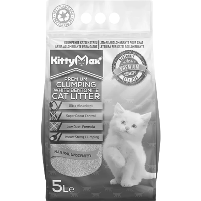 Główne zdjęcie produktu KITTYMAX hrudkující, bezprašný bílý bentonit 5 l