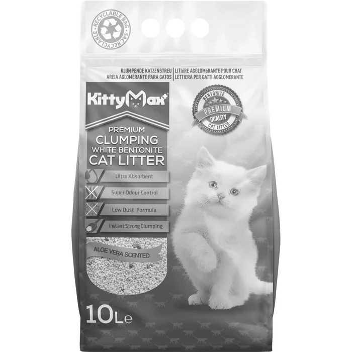 Główne zdjęcie produktu KITTYMAX hrudkující, bezprašný bílý bentonit ALOE VERA 10 l
