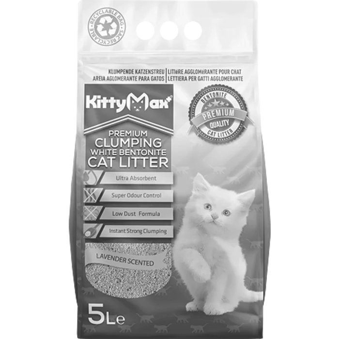 Główne zdjęcie produktu KITTYMAX hrudkující, bezprašný bílý bentonit LAVENDER 5 l