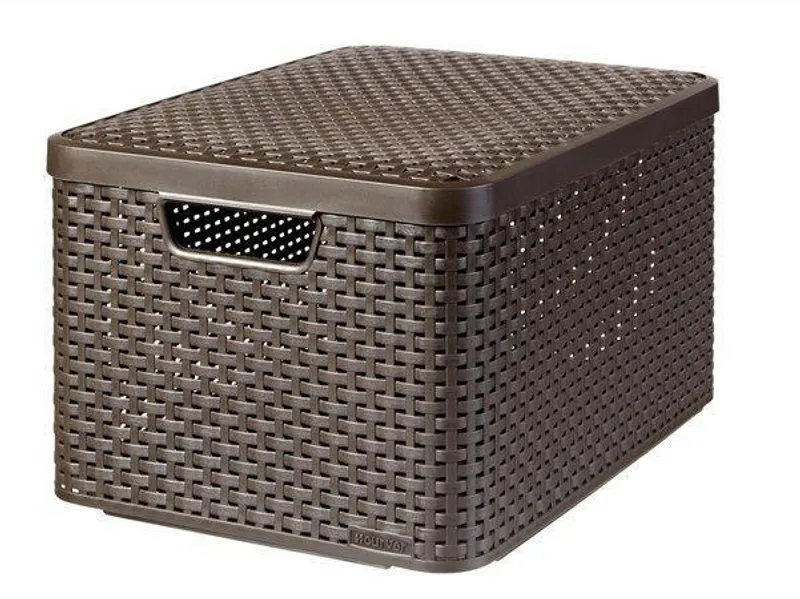 Główne zdjęcie produktu Košík, umělý ratan, s víkem, 30 l, čokoládově hnědý, CURVER
