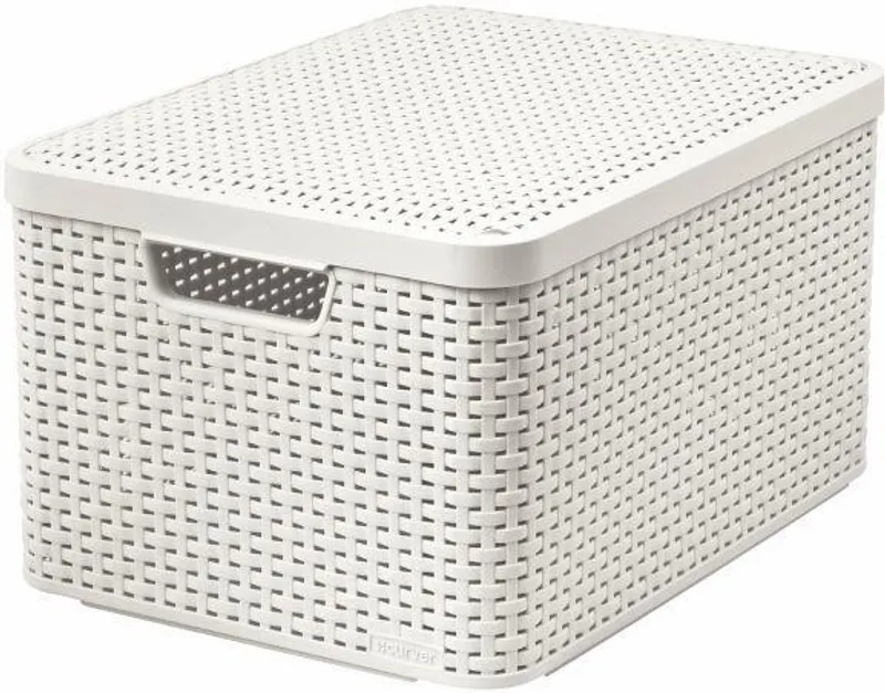 Główne zdjęcie produktu Košík, umělý ratan, s víkem, 30 l, krémový, CURVER