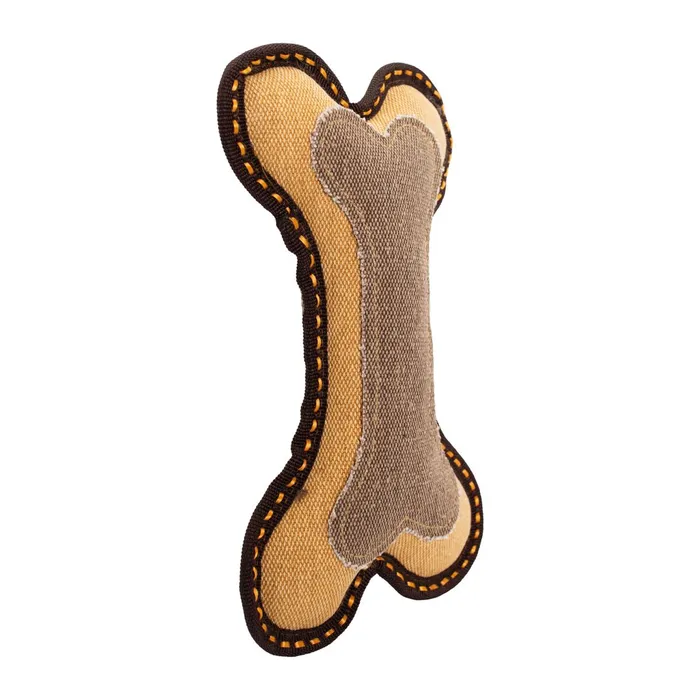 Główne zdjęcie produktu Kost, 25 cm, robustní aport pro psy, HIPHOP DOG, tkaná látka, hnědá/písková