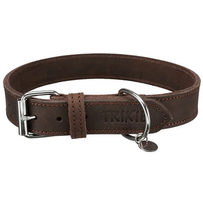 Główne zdjęcie produktu Kožený obojek RUSTIC - tmavě-hnědá L: 48-56cm/30mm