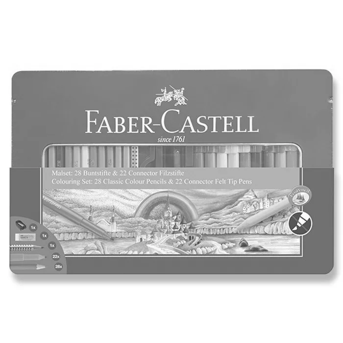 Główne zdjęcie produktu Kreativní sada Faber-Castell - fixy Connector a pastelky 50 kusů