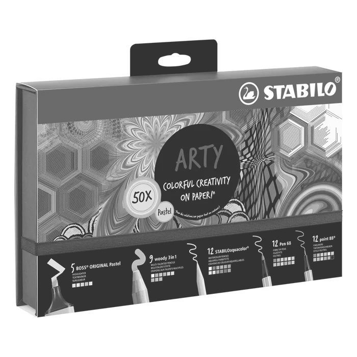 Główne zdjęcie produktu Kreativní sada Pastel STABILO ARTY 50 ks sada - zvýrazňovače, pastelky, linery, fixy