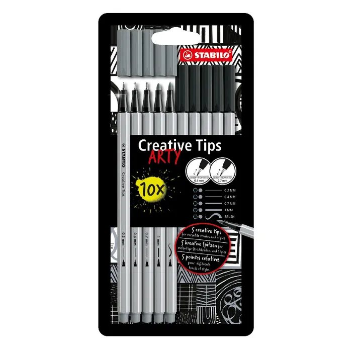 Główne zdjęcie produktu Kreativní set STABILO Creative Tips 10 ks sada - černá, středně šedá