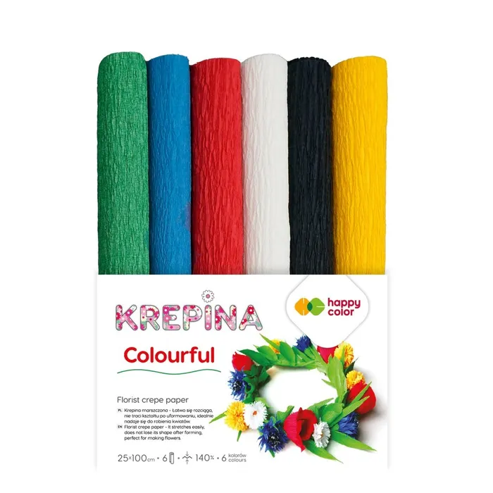 Główne zdjęcie produktu Krepový papír Happy Color 25x100 cm - mix 6 barev Barevné