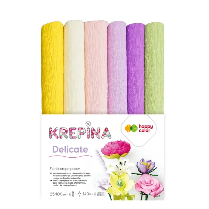 Główne zdjęcie produktu Krepový papír Happy Color 25x100 cm - mix 6 barev Delicate